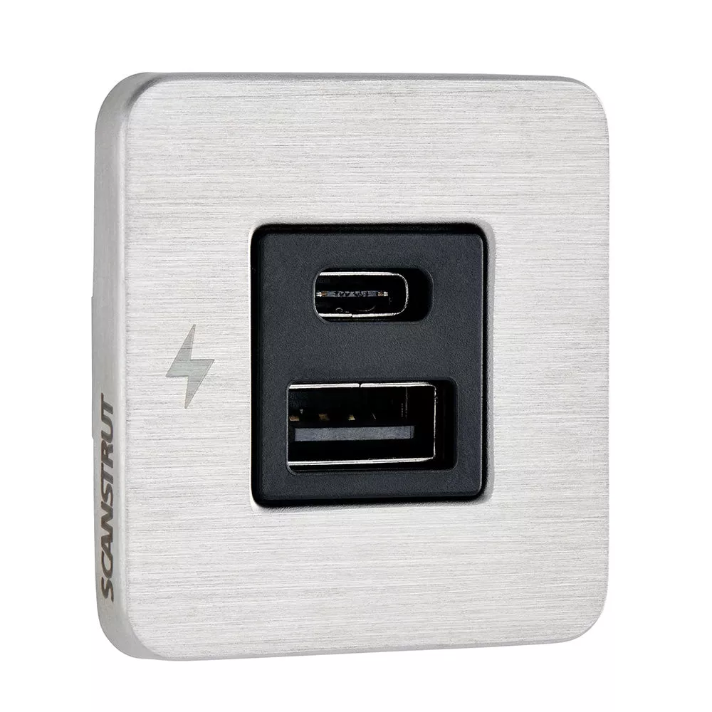 Scanstrut TILE USB-A/USB-C Interior Charging Socket – 12/24V – Stainless Steel Bezel [SC-TILE-11]