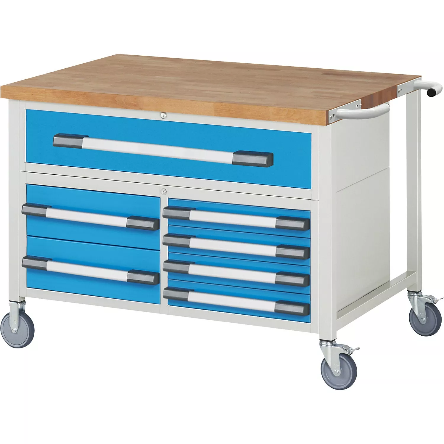 series-8000-mobile-workbench-frame-system-7-drawers-worktop-wxd-1250-x-900-mm Series 8000 mobile workbench, frame system, 7 drawers, worktop WxD 1250 x 900 mm.
