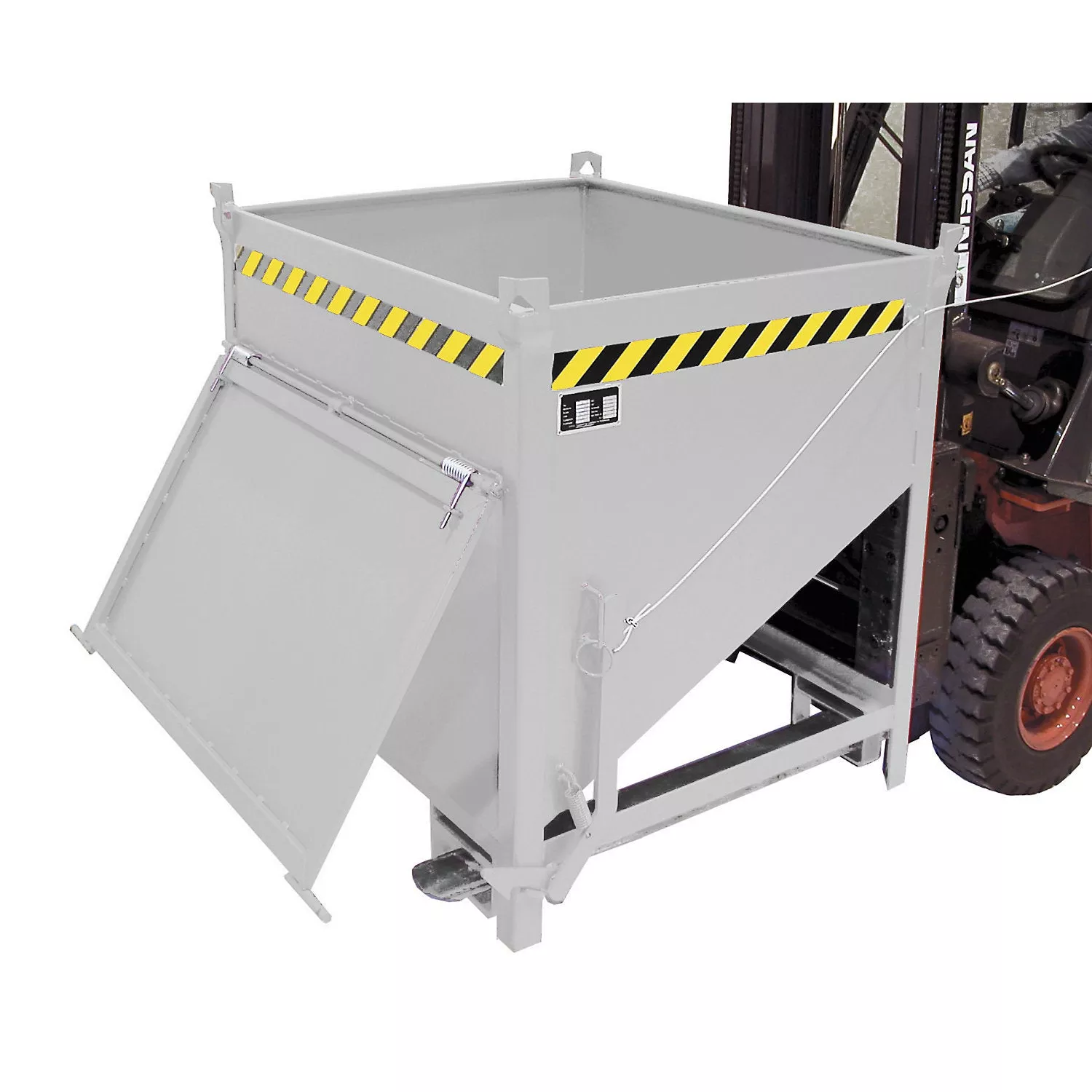 Silo container, capacity 0.75 m, with front flap, hot dip galvanised.