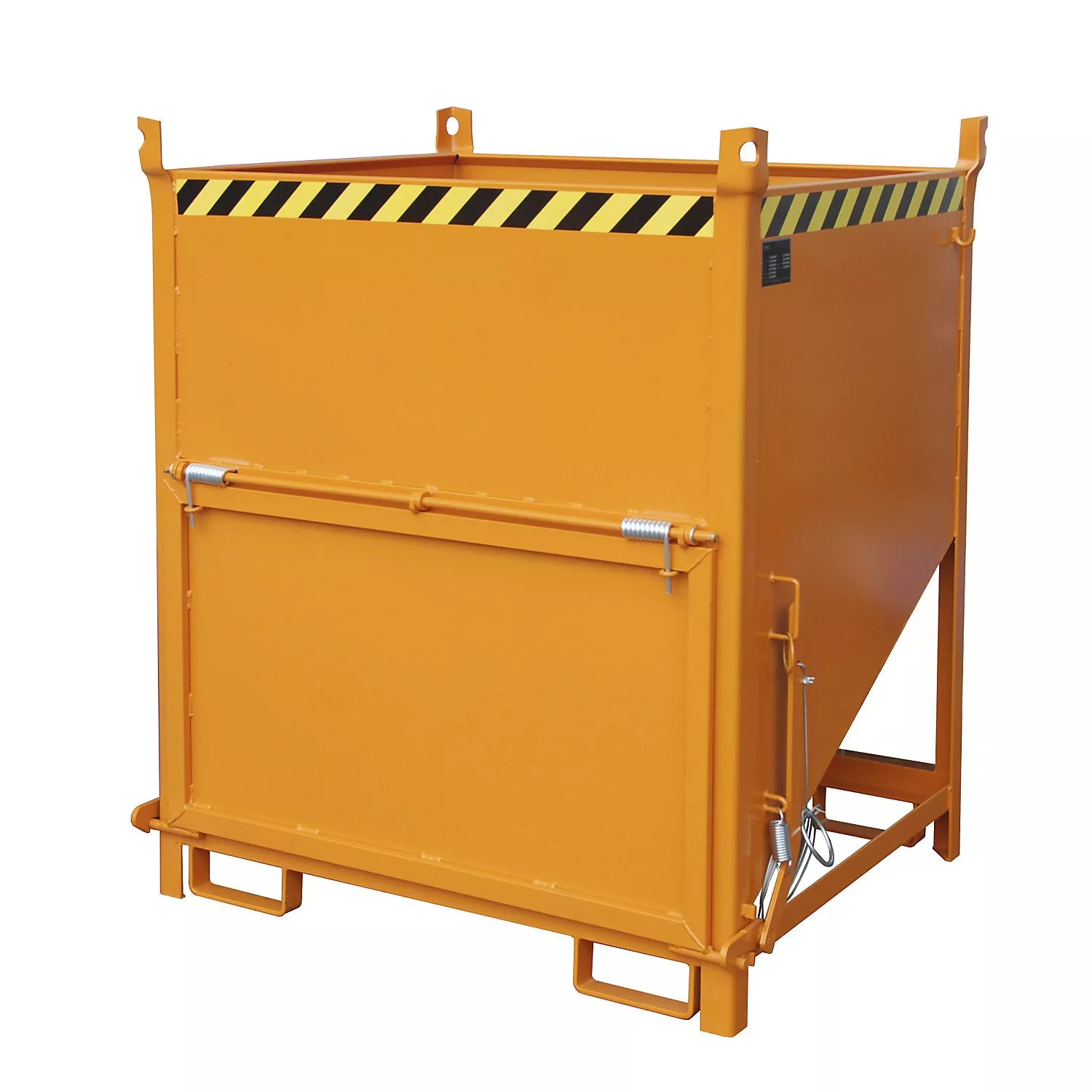 Silo container, capacity 1 m, with front flap, yellow orange RAL 2000.