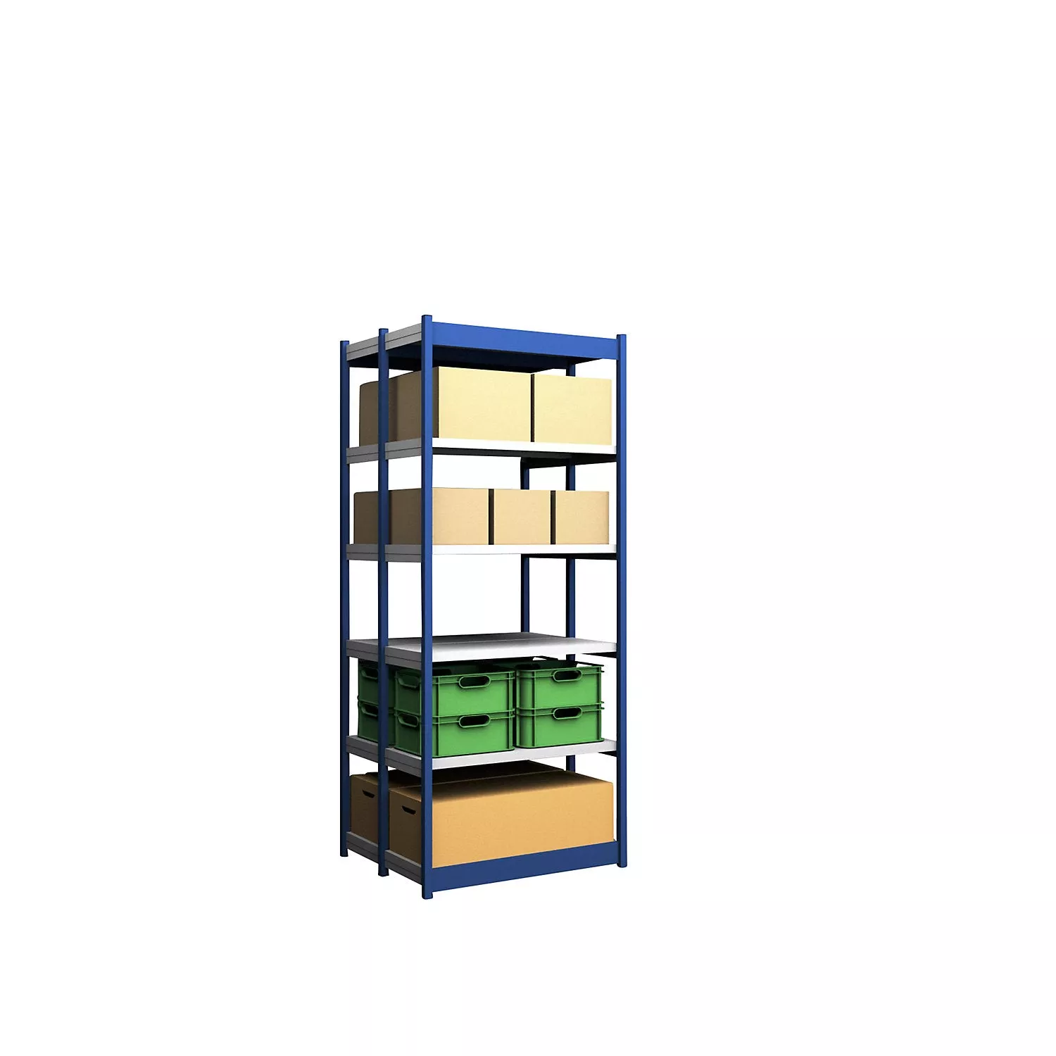 stable-boltless-shelf-unit-double-sided-shelf-unit-height-2500-mm-blue-zinc-plat Stable boltless shelf unit, double sided, shelf unit height 2500 mm, blue / zinc-plated, shelf width 1025 mm, extension shelf unit, width x depth 1025 x 400 mm.