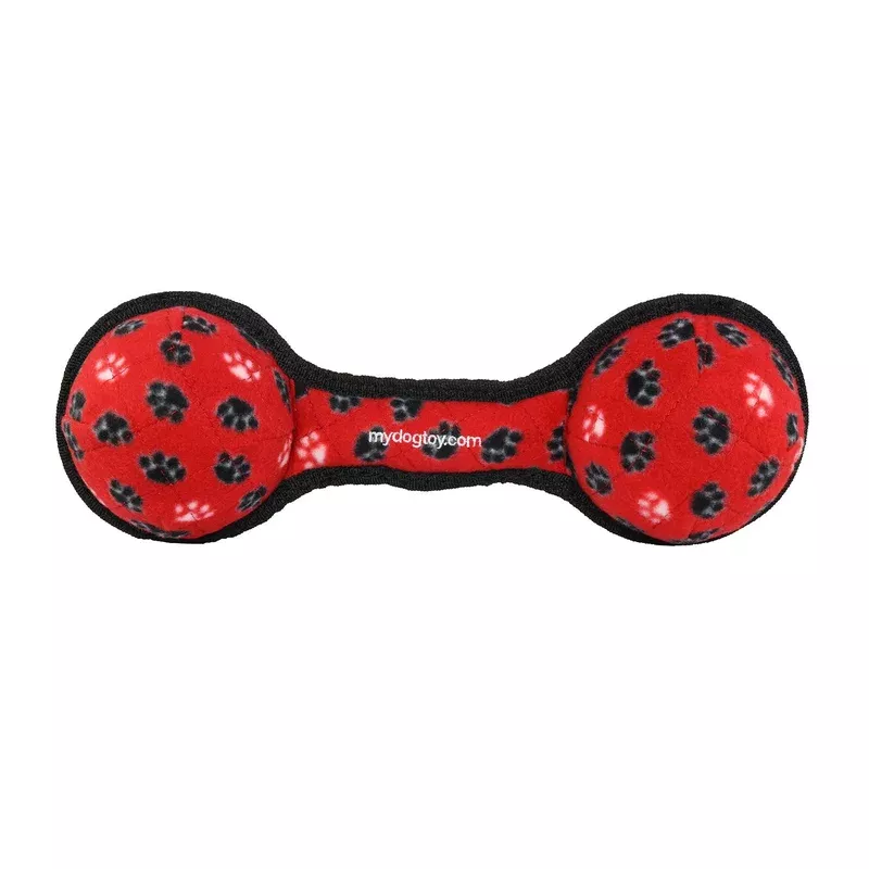 tuffy-ultimate-2-ball-tug-red-paw-durable-squeaky-dog-toy Tuffy Ultimate 2 Ball Tug Red Paw Durable Squeaky Dog Toy