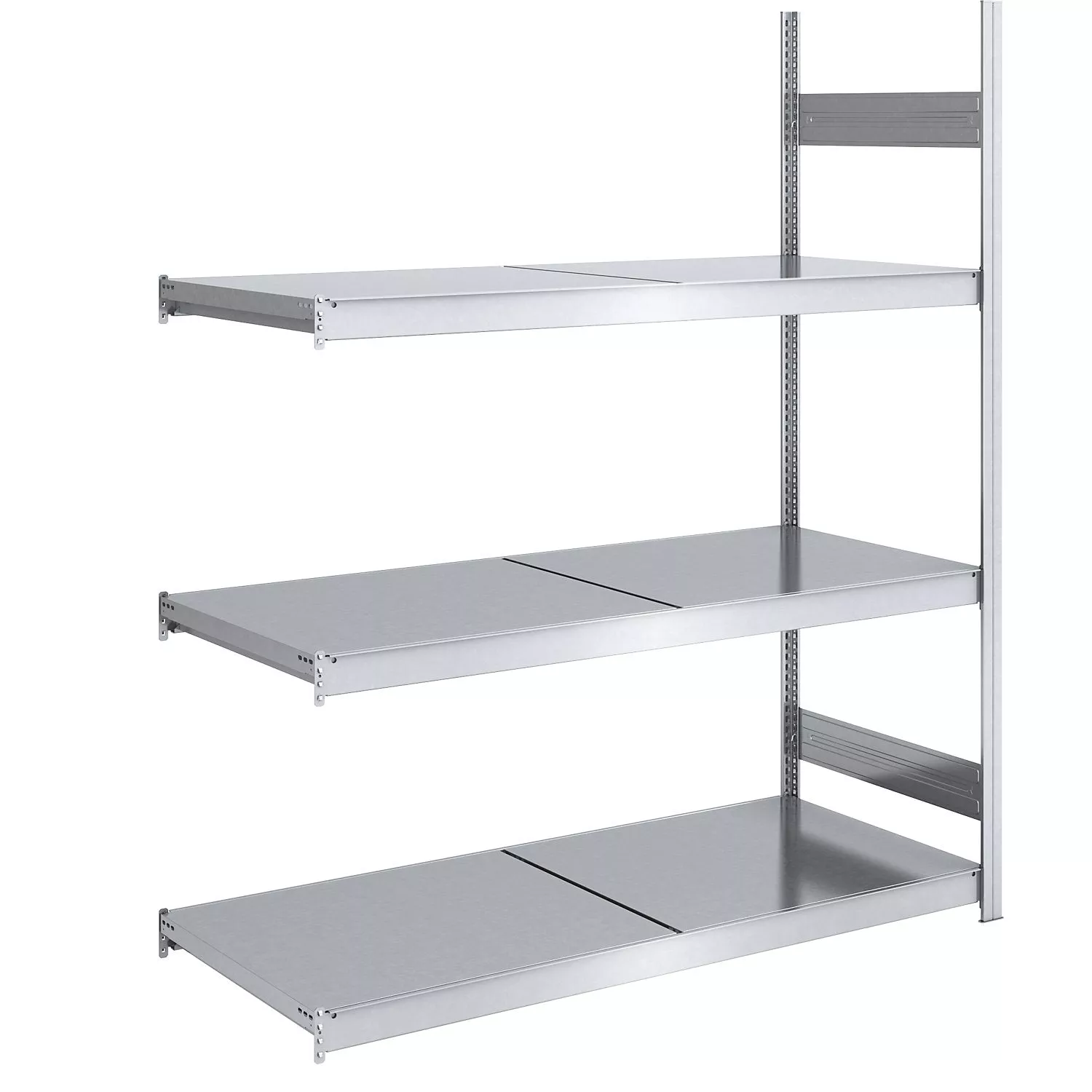 Wide span boltless shelving unit with steel shelves, height 2000 mm, shelf width 1500 mm, shelf depth 500 mm, standard shelf unit.