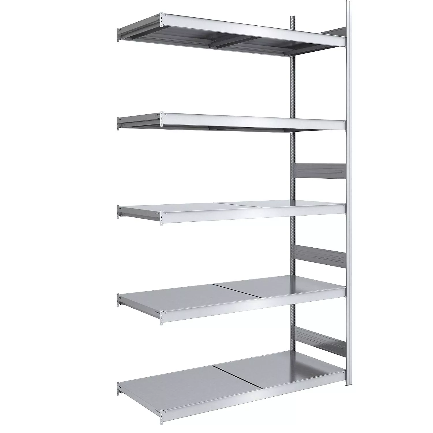 wide-span-boltless-shelving-unit-with-steel-shelves-height-3000-mm-shelf-width-1 Wide span boltless shelving unit with steel shelves, height 3000 mm, shelf width 1500 mm, shelf depth 500 mm, standard shelf unit.