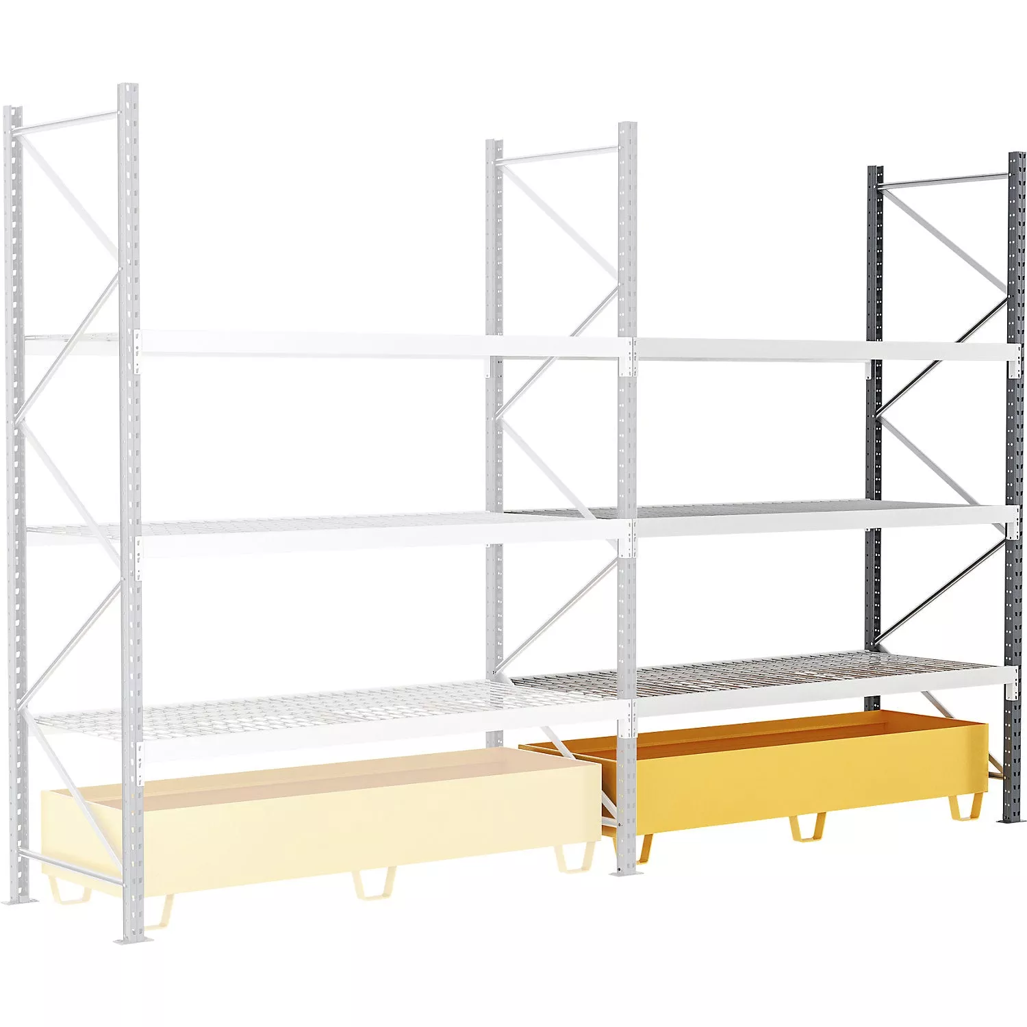 Wide span shelving unit with tray, W 1800 mm, HxD 2500 x 800 mm, max. shelf load 660 kg, standard shelf unit.