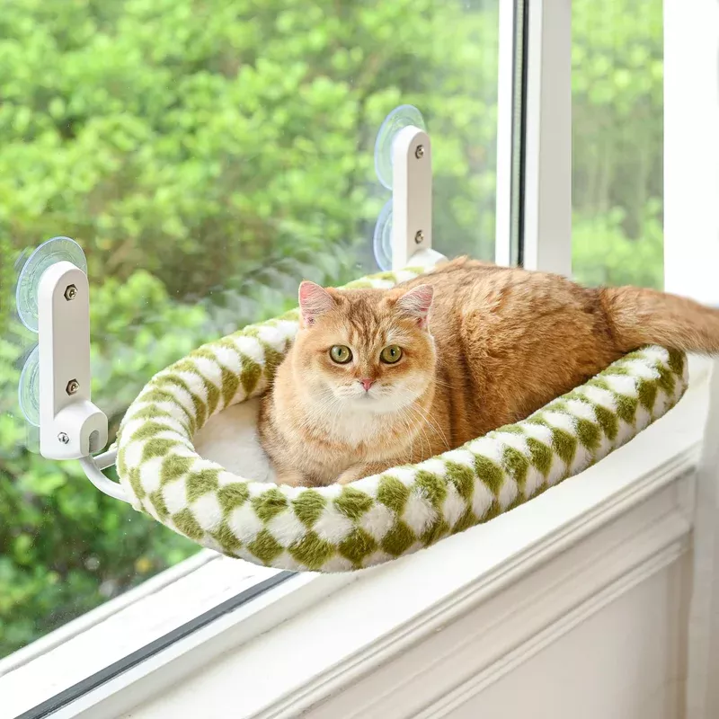 zoratoo-cat-window-perch-with-bolster-cordless-foldable-cat-window-hammock-with- Zoratoo Cat Window Perch With Bolster Cordless Foldable Cat Window Hammock With Strong Suction Cups & Metal Frame Machine Wash